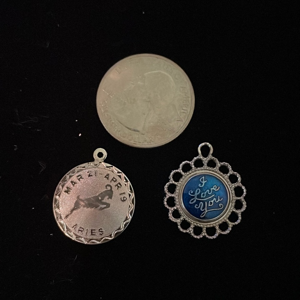 Vintage Sterling Silver Charms. Aries Zodiac and “I Love You”
